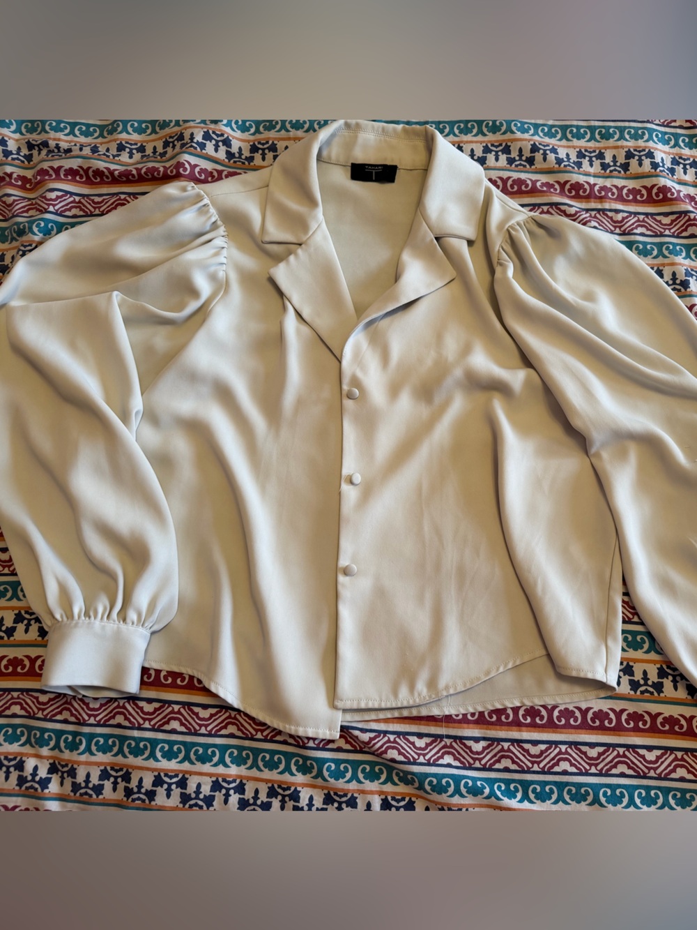 Tahari Soft Cream Puff-Sleeve Button Blouse